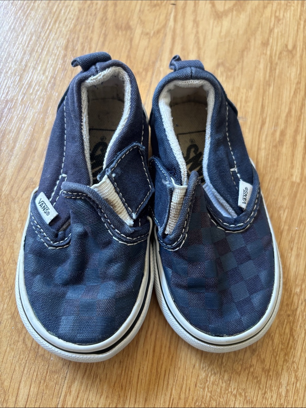 Vans Toddler Slip-On Checkerboard Navy and Black Canvas Sneakers